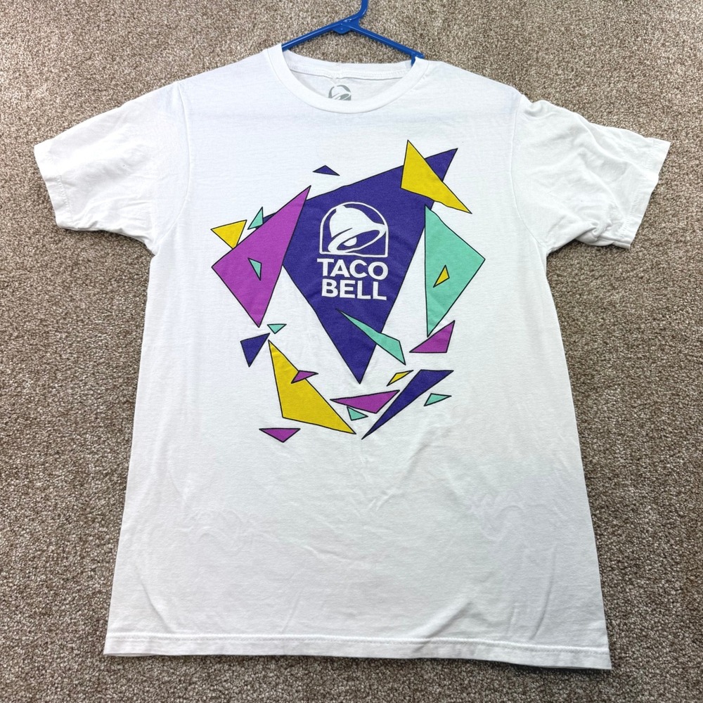 Taco Bell Mens Small White T-Shirt 90s Retro Geometric S Fast Food Retro 90s Tee